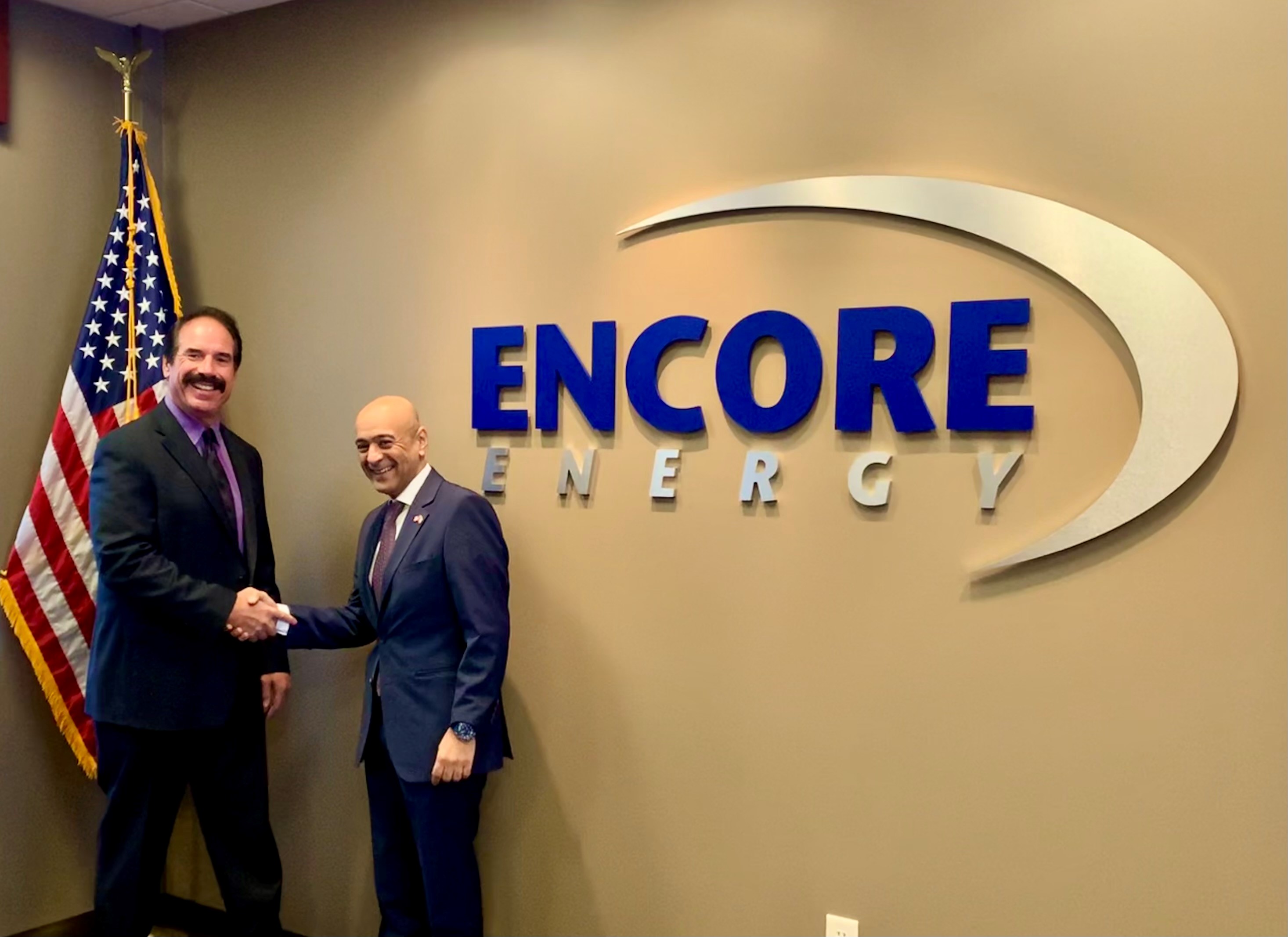 Encore Energy’s President and CEO, Ken Graeber, welcomes H.E. Ambassador Jasem Mohamed Albudaiwi
